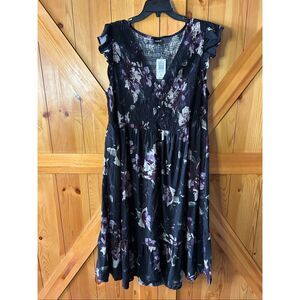 Torrid Black and Purple Floral Midi Dress